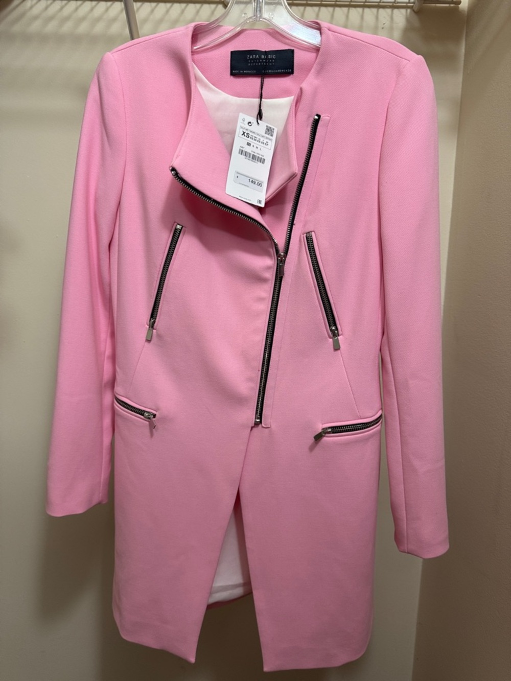 Zara Pink Asymmetric Moto Blazer
